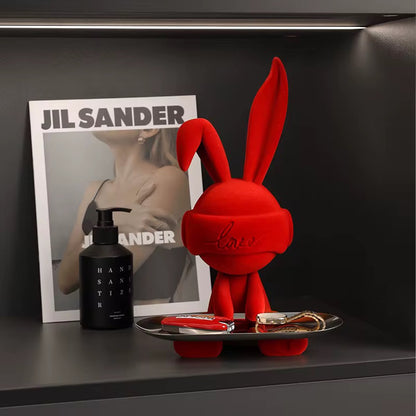 Modern Red Cosmic Bunny Figurine with Stainless Steel Tray – Hypebeast Home Decor