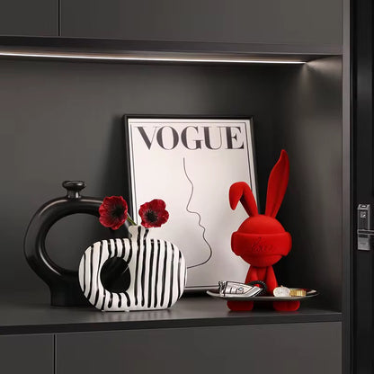 Modern Red Cosmic Bunny Figurine with Stainless Steel Tray – Hypebeast Home Decor