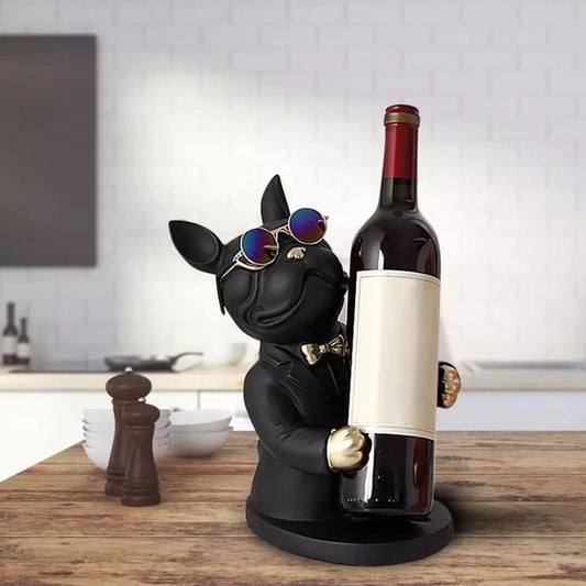 Figurine dog with glasses, interior bottle holder