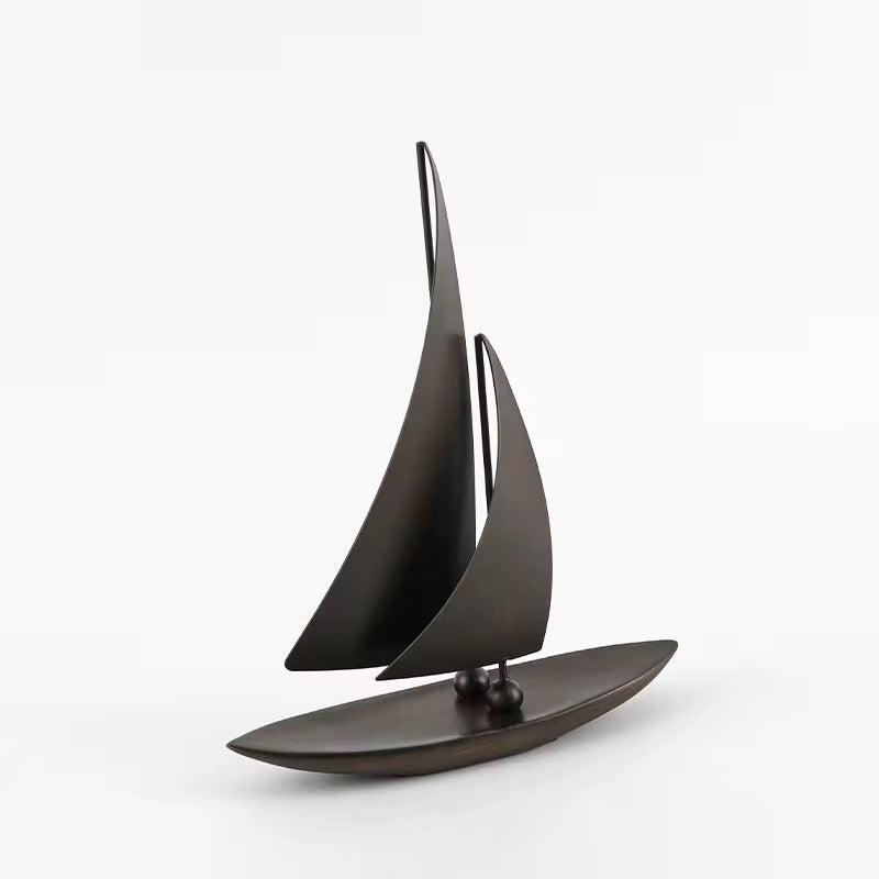 Modern Metal Sailboat Statue - Minimalist Bronze Nautical Sculpture for Home Office Desk, Bookshelf & Living Room Coastal Deco