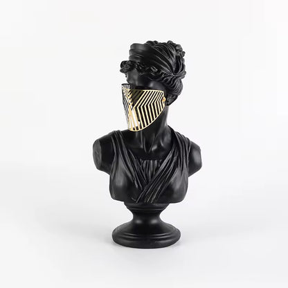 Modern Black Venus Bust Statue with Gold Mask - Luxury Greek Goddess Sculpture for Home Decor, Living Room Tabletop Accent