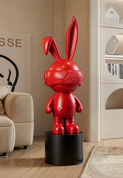 Large 103cm Red Rabbit Astronaut Floor Statue – Luxury Nordic Bunny Art Toy Sculpture