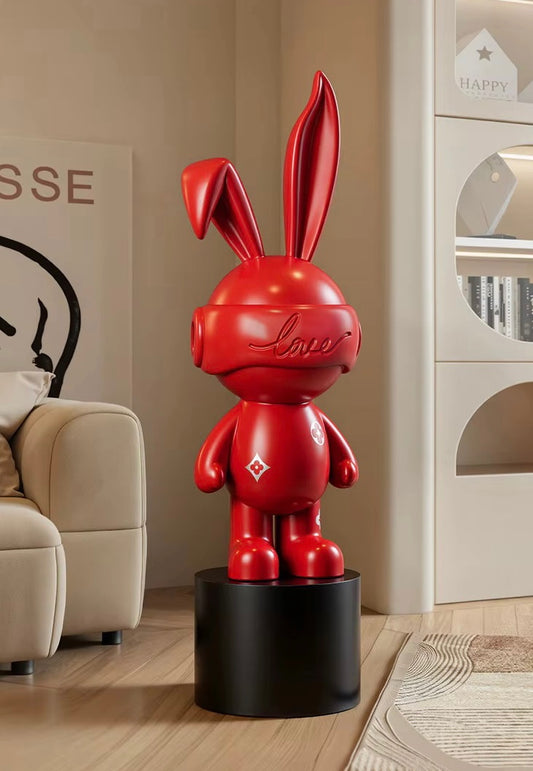 Large 103cm Red Rabbit Astronaut Floor Statue – Luxury Nordic Bunny Art Toy Sculpture