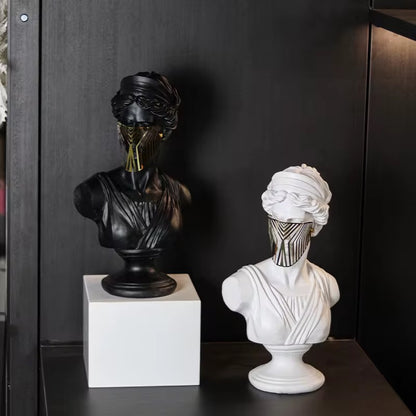 Modern white Venus Bust Statue with Gold Mask - Luxury Greek Goddess Sculpture for Home Decor, Living Room Tabletop Accent