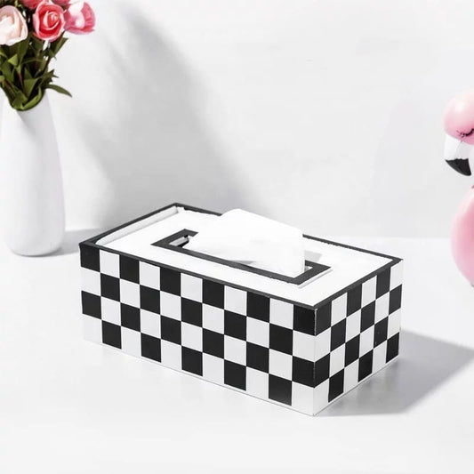 Wooden napkin holder with chess pattern