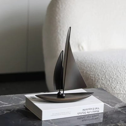 Modern Metal Sailboat Statue - Minimalist Bronze Nautical Sculpture for Home Office Desk, Bookshelf & Living Room Coastal Deco