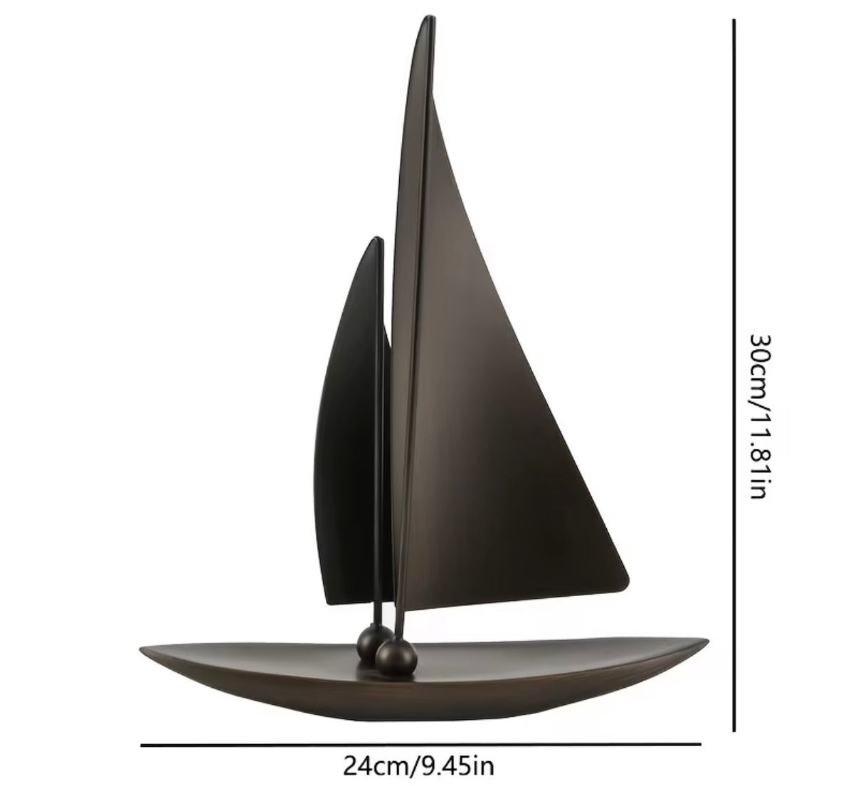 Modern Metal Sailboat Statue - Minimalist Bronze Nautical Sculpture for Home Office Desk, Bookshelf & Living Room Coastal Deco