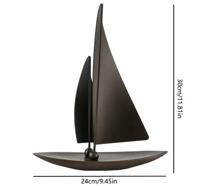 Modern Metal Sailboat Statue - Minimalist Bronze Nautical Sculpture for Home Office Desk, Bookshelf & Living Room Coastal Deco
