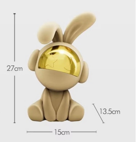Modern Rabbit Astronaut Statue – Nordic Luxury Velvet & Matte Bunny Figurine with Gold Mirror Mas