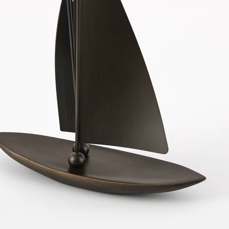 Modern Metal Sailboat Statue - Minimalist Bronze Nautical Sculpture for Home Office Desk, Bookshelf & Living Room Coastal Deco