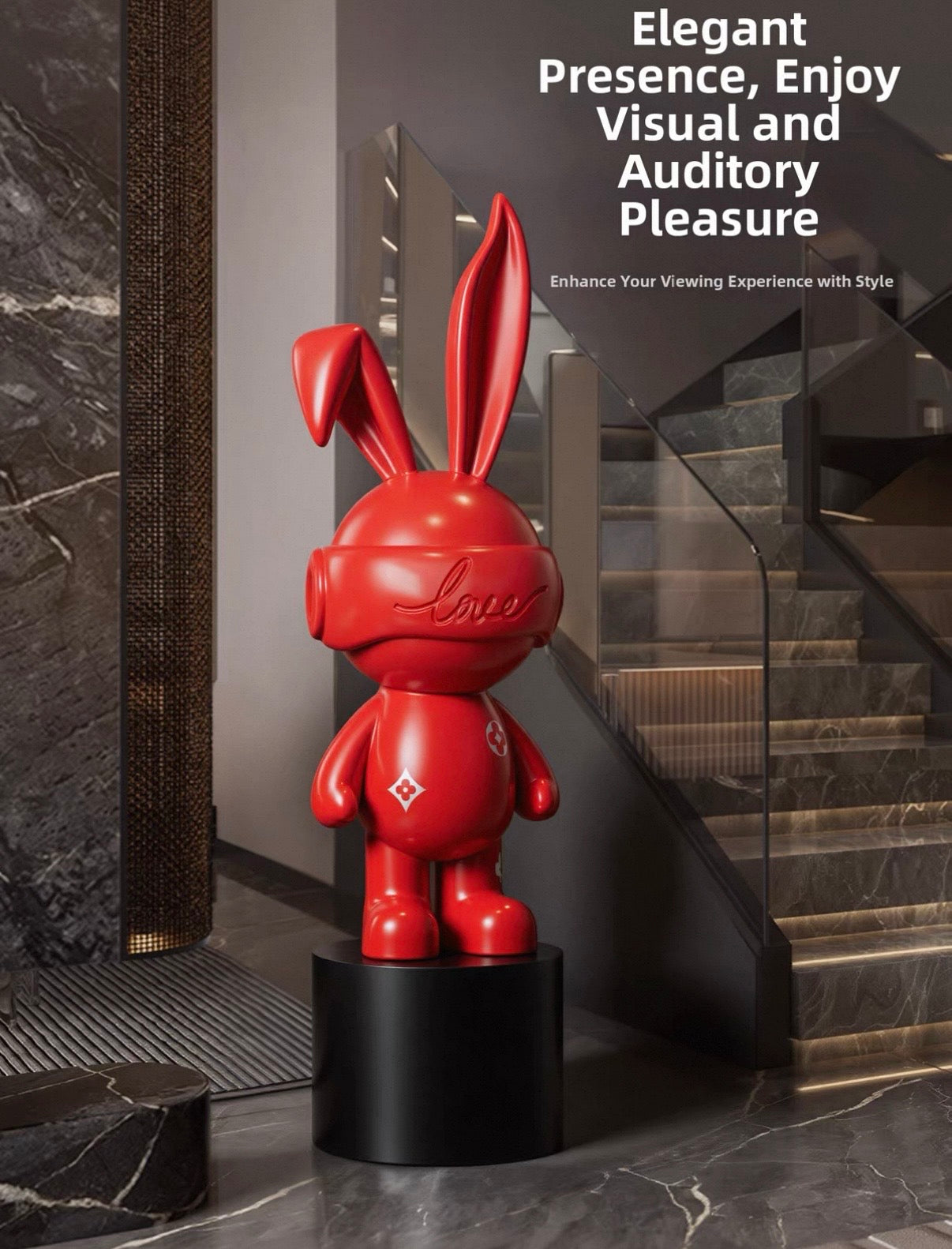 Large 103cm Red Rabbit Astronaut Floor Statue – Luxury Nordic Bunny Art Toy Sculpture