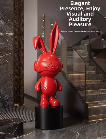 Large 103cm Red Rabbit Astronaut Floor Statue – Luxury Nordic Bunny Art Toy Sculpture
