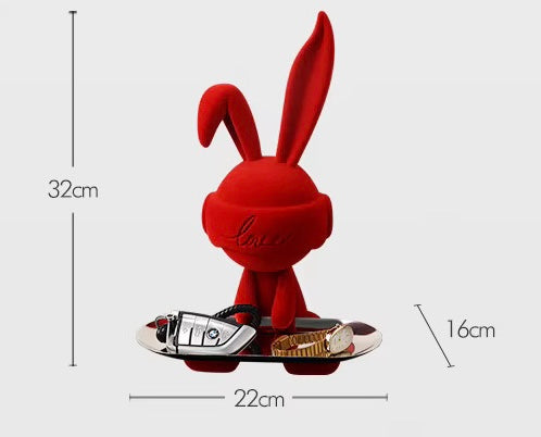 Modern Red Cosmic Bunny Figurine with Stainless Steel Tray – Hypebeast Home Decor