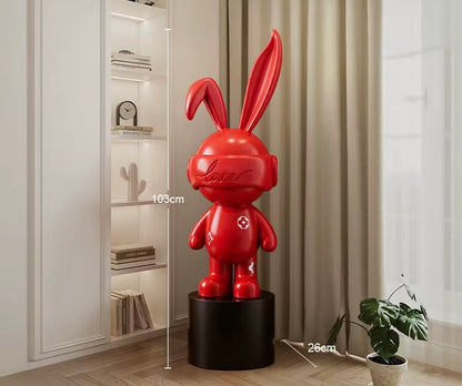 Large 103cm Red Rabbit Astronaut Floor Statue – Luxury Nordic Bunny Art Toy Sculpture