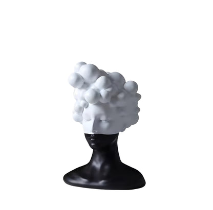 Black and White Female Bust Statue with Bubble Hair