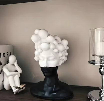 Black and White Female Bust Statue with Bubble Hair