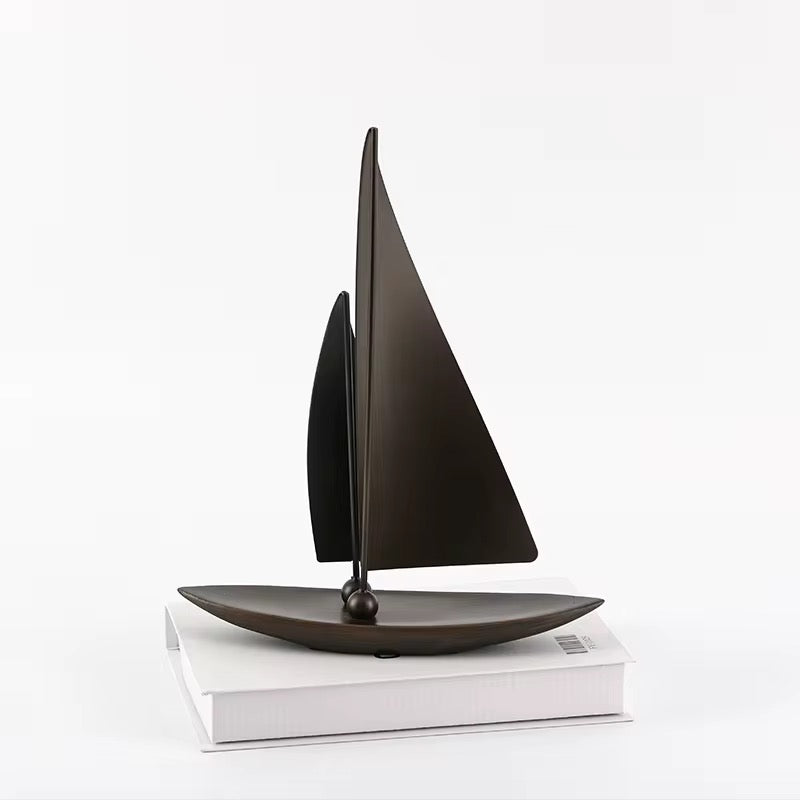 Modern Metal Sailboat Statue - Minimalist Bronze Nautical Sculpture for Home Office Desk, Bookshelf & Living Room Coastal Deco