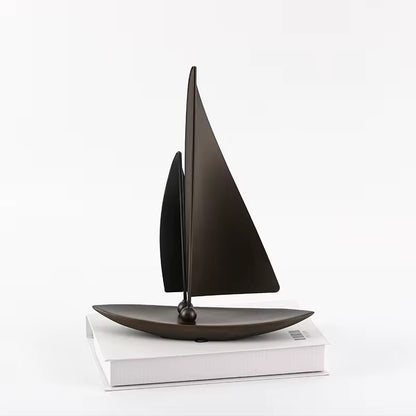 Modern Metal Sailboat Statue - Minimalist Bronze Nautical Sculpture for Home Office Desk, Bookshelf & Living Room Coastal Deco