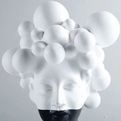 Black and White Female Bust Statue with Bubble Hair - Abstract Surrealist Resin Women Figure, Modern Home Decor Art Accent
