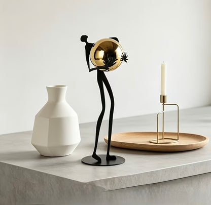 Abstract Metal Figurine with Gold Sphere - Modern Minimalist Human Statue for Living Room TV Stand, Luxury Tabletop Home Decor Accent