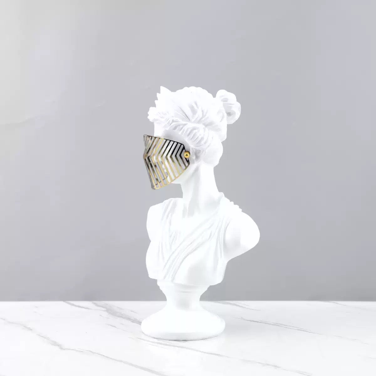 Modern white Venus Bust Statue with Gold Mask - Luxury Greek Goddess Sculpture for Home Decor, Living Room Tabletop Accent