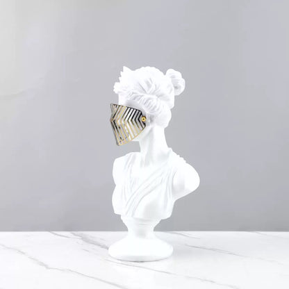 Modern white Venus Bust Statue with Gold Mask - Luxury Greek Goddess Sculpture for Home Decor, Living Room Tabletop Accent