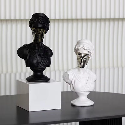 Modern Black Venus Bust Statue with Gold Mask - Luxury Greek Goddess Sculpture for Home Decor, Living Room Tabletop Accent