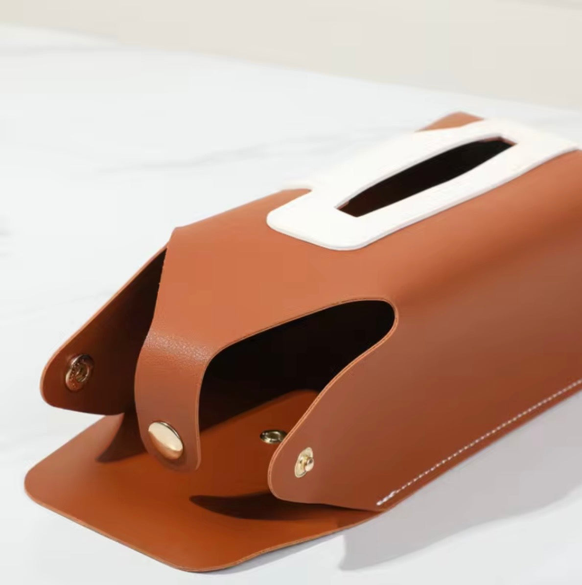Faux Leather Tissue Box Cover – Modern Facial Tissue Holder for Home & Office