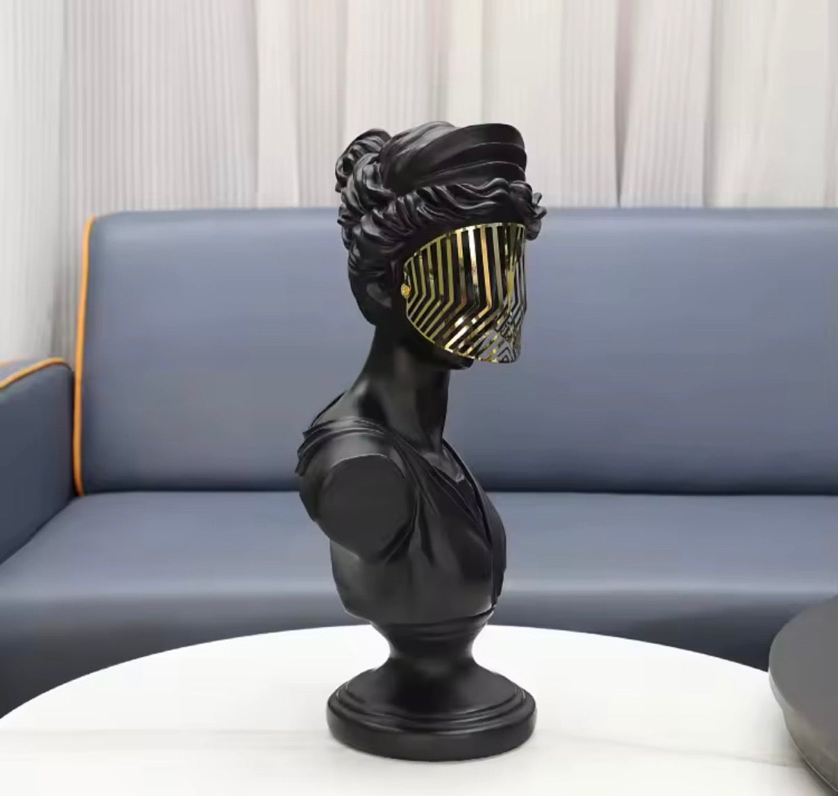 Modern Black Venus Bust Statue with Gold Mask - Luxury Greek Goddess Sculpture for Home Decor, Living Room Tabletop Accent