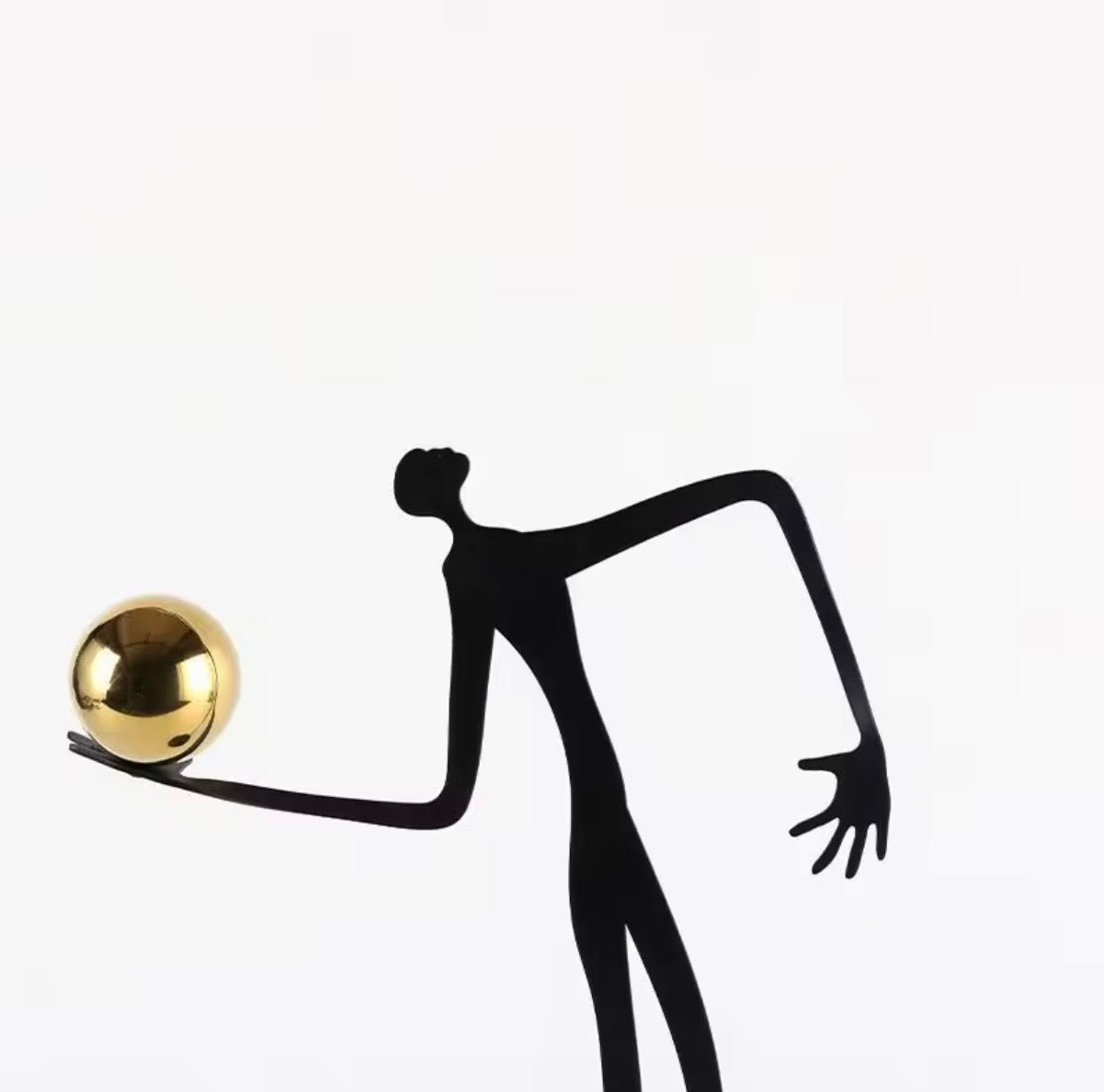 Abstract Metal Figurine Balancing Gold Sphere - Modern Elongated Human Statue for Entryway Console, Luxury Office Desk Decor Accent