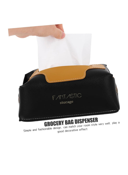 Black Faux Leather Tissue Box Cover – Modern Facial Tissue Holder with Yellow Accent