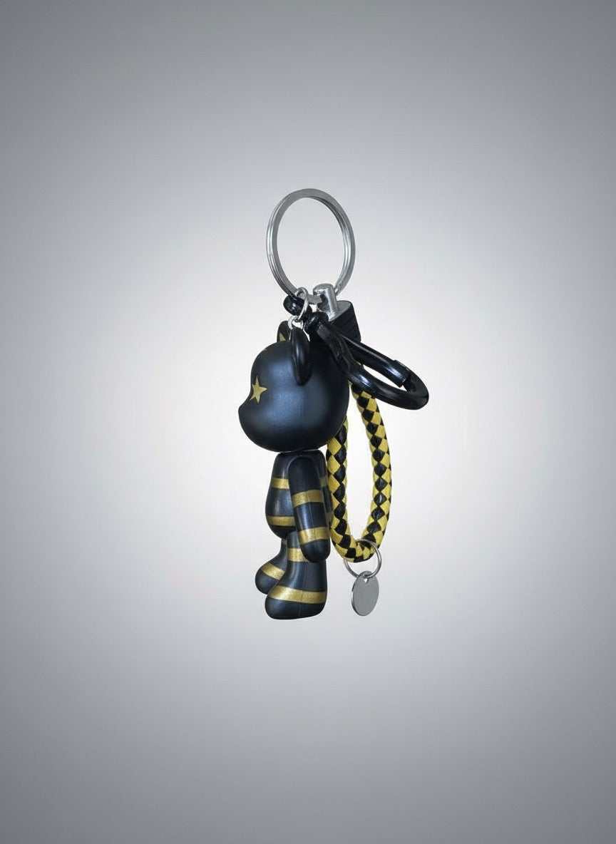 Black Gold Bear Keychain with Stars