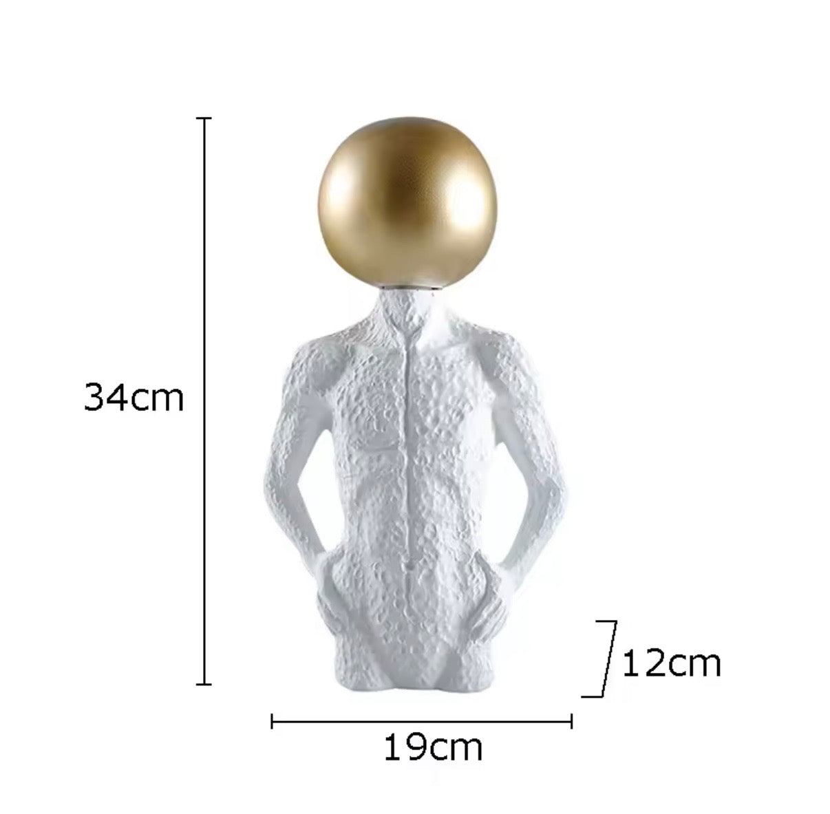 Modern Surrealist Male Bust Statue with Gold Sphere - Nordic Textured White Male Body Sculpture for Luxury Living Room & Office Decor