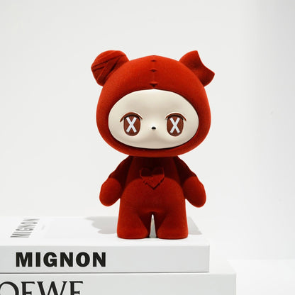 Modern Red Bear Statue – Nordic Luxury Velvet Figurine Family Decor