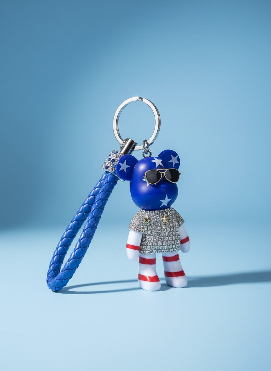 Fashion bear keychain with Sunglasses and Sparkle