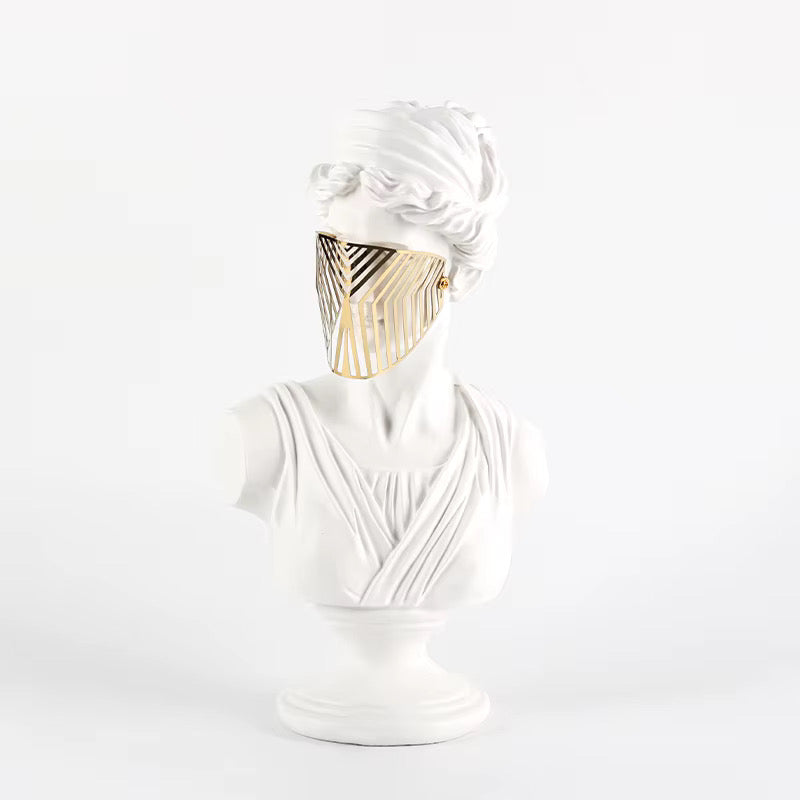 Modern white Venus Bust Statue with Gold Mask - Luxury Greek Goddess Sculpture for Home Decor, Living Room Tabletop Accent