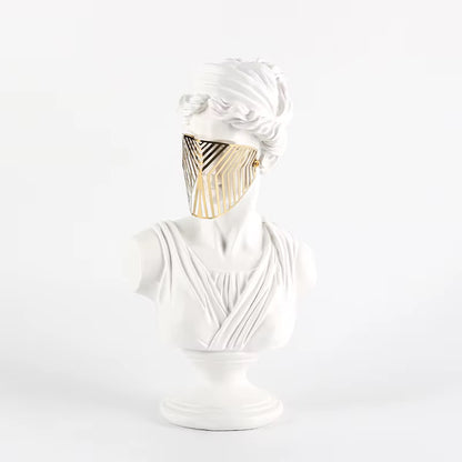 Modern white Venus Bust Statue with Gold Mask - Luxury Greek Goddess Sculpture for Home Decor, Living Room Tabletop Accent