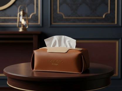 Faux Leather Tissue Box Cover – Modern Facial Tissue Holder for Home & Office