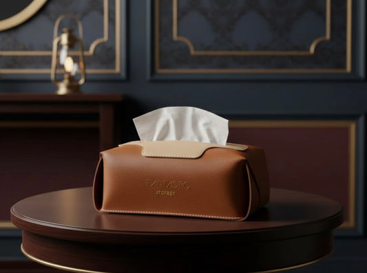 Faux Leather Tissue Box Cover – Modern Facial Tissue Holder for Home & Office