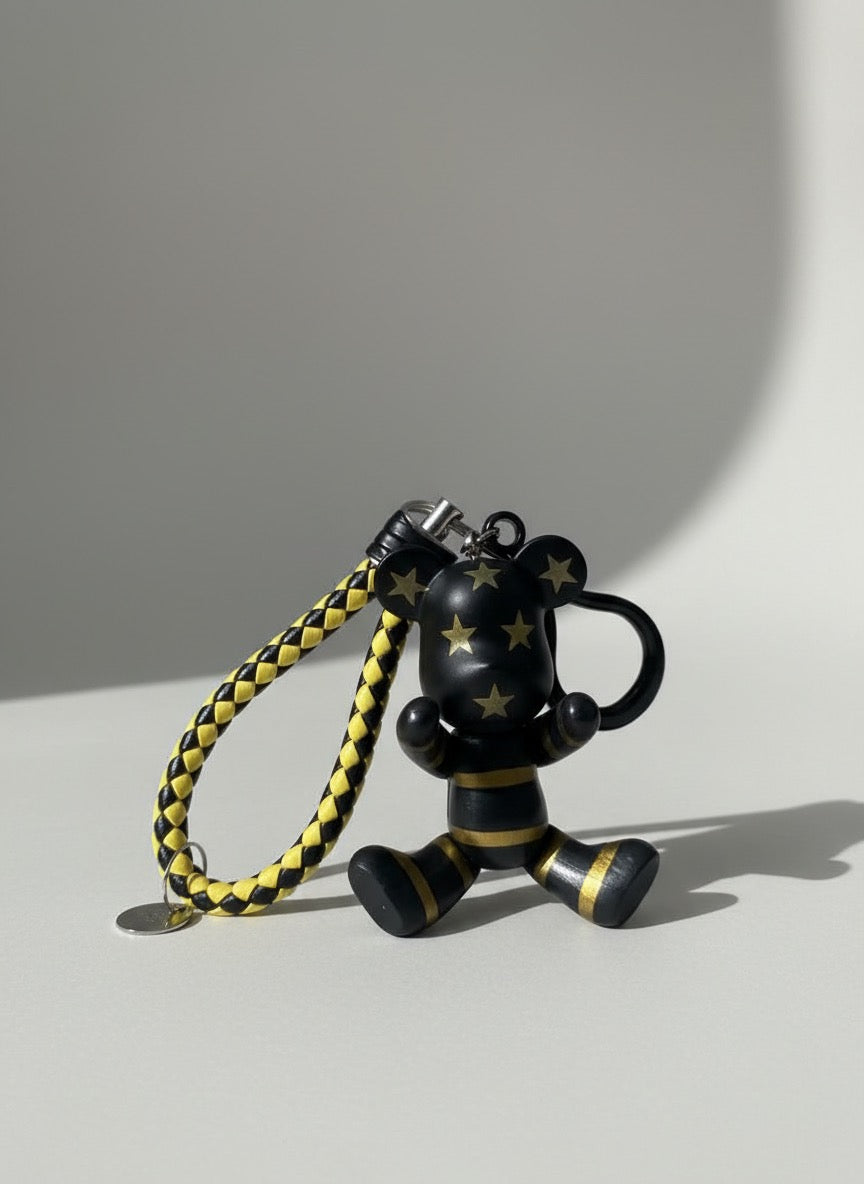Black Gold Bear Keychain with Stars