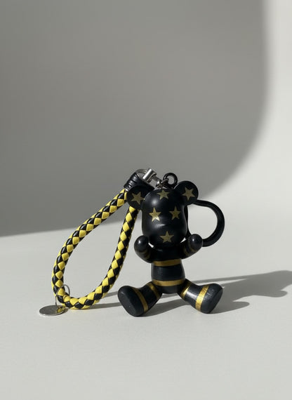 Black Gold Bear Keychain with Stars
