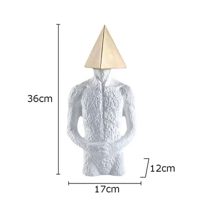 Gold Pyramid Head Male Bust Statue - Nordic White Resin Textured Body Figurine, Modern Home Decor Accent