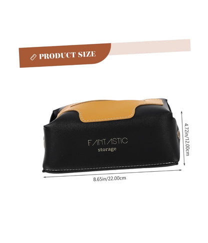 Black Faux Leather Tissue Box Cover – Modern Facial Tissue Holder with Yellow Accent