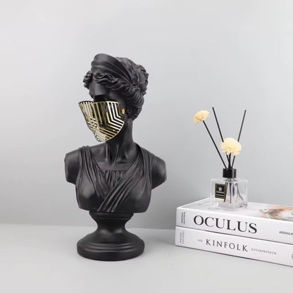 Modern Black Venus Bust Statue with Gold Mask - Luxury Greek Goddess Sculpture for Home Decor, Living Room Tabletop Accent