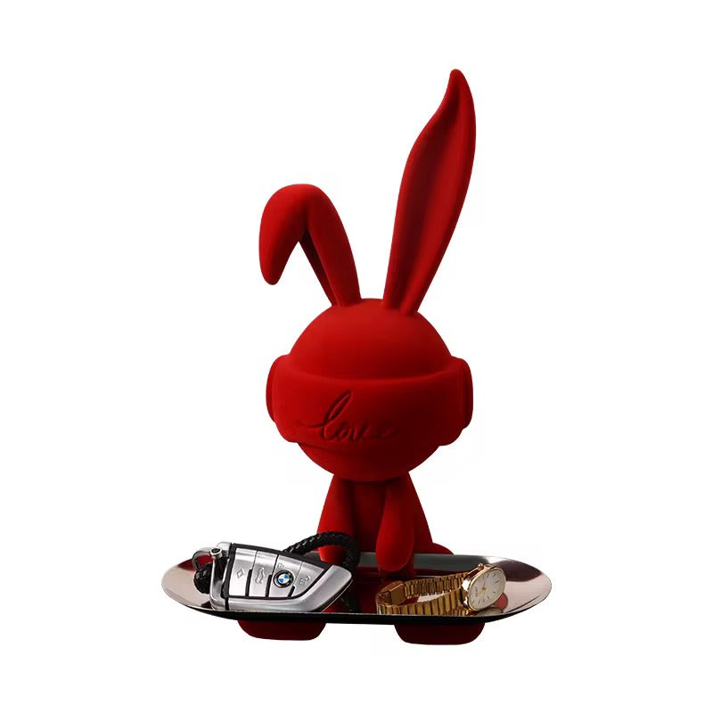 Modern Red Cosmic Bunny Figurine with Stainless Steel Tray – Hypebeast Home Decor