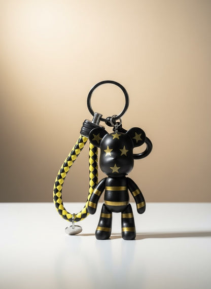 Black Gold Bear Keychain with Stars