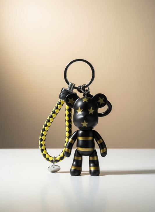 Black Gold Bear Keychain with Stars