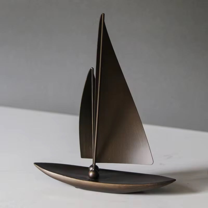 Modern Metal Sailboat Statue - Minimalist Bronze Nautical Sculpture for Home Office Desk, Bookshelf & Living Room Coastal Deco