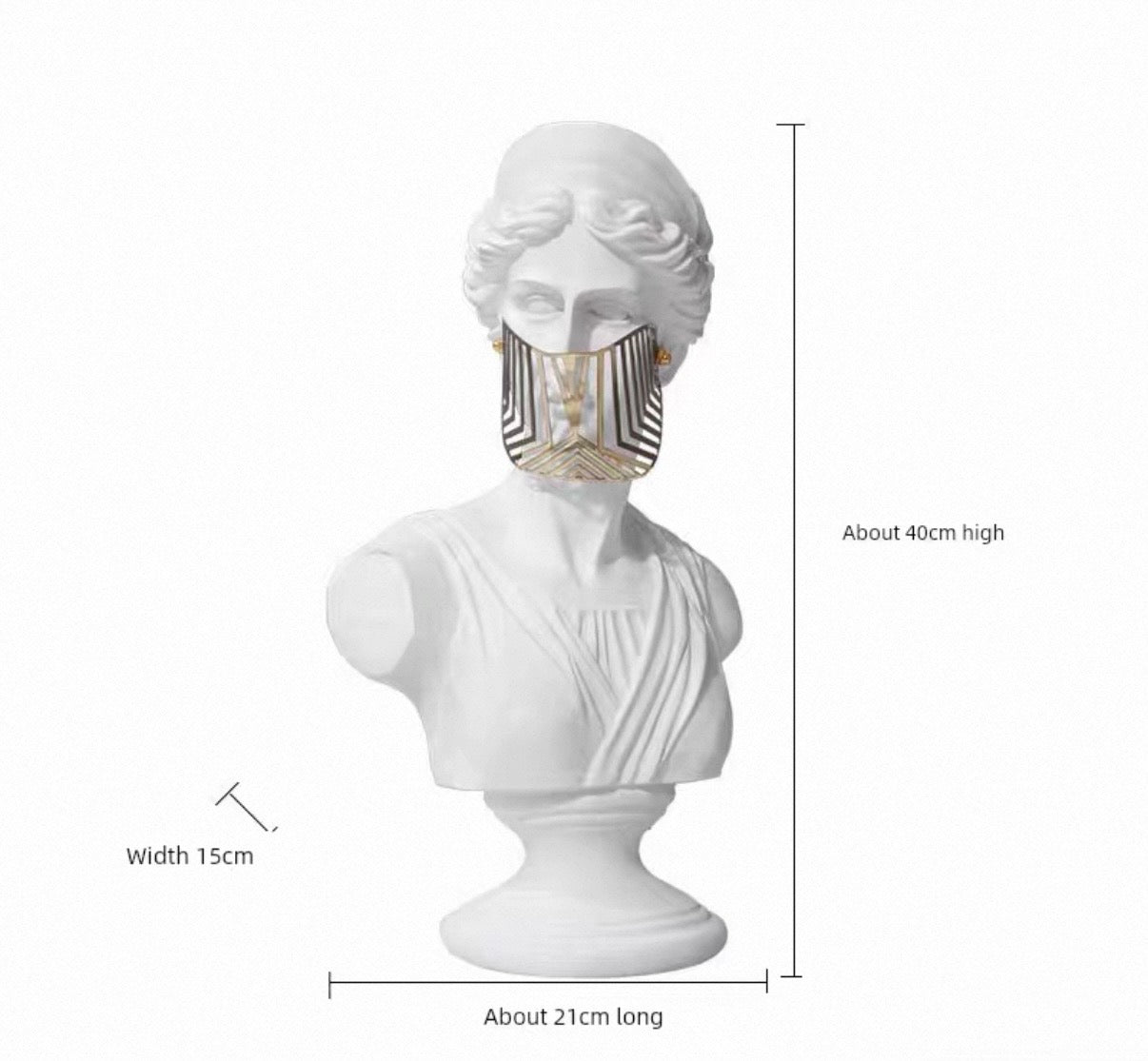 Modern white Venus Bust Statue with Gold Mask - Luxury Greek Goddess Sculpture for Home Decor, Living Room Tabletop Accent