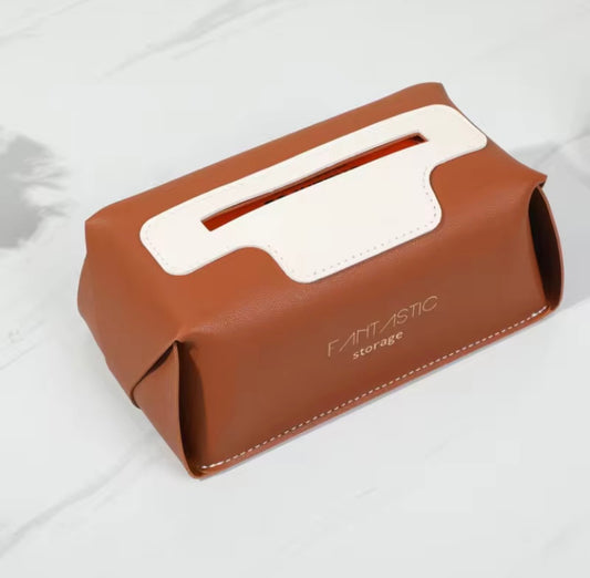 Faux Leather Tissue Box Cover – Modern Facial Tissue Holder for Home & Office